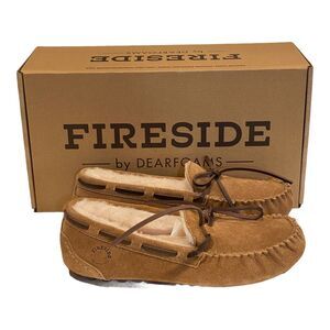 Fireside Dearfoams Slippers Womens 6 Suede Shearling Victoria Moccasin New